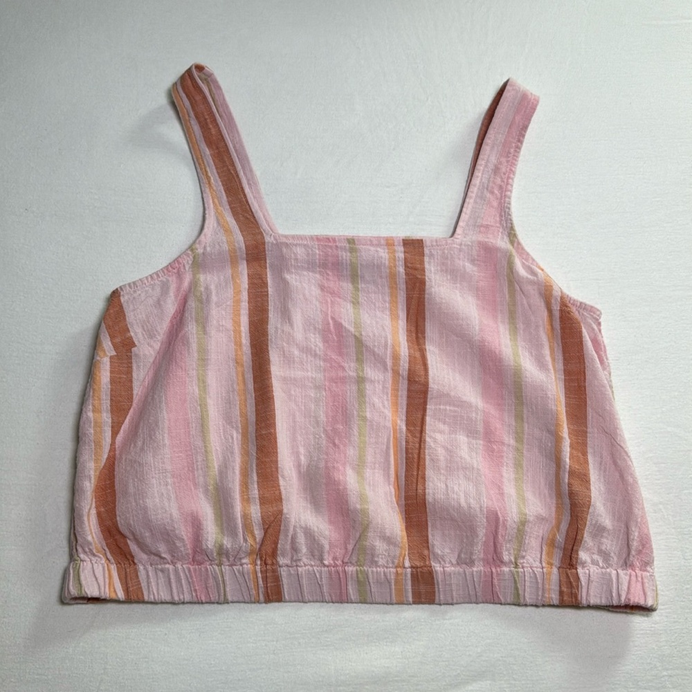 A.N.A. New Apparel Size Large Cropped Pink Tank Top Cotton Elastic Waist Striped